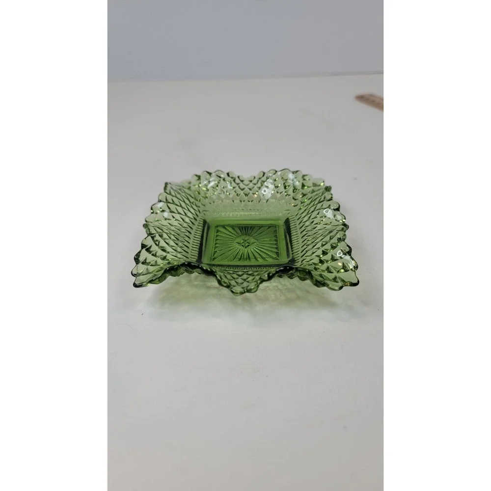 Vintage‎ Federal Glass Traditions Square Bon Bon Candy Dish Green 4 inch Square